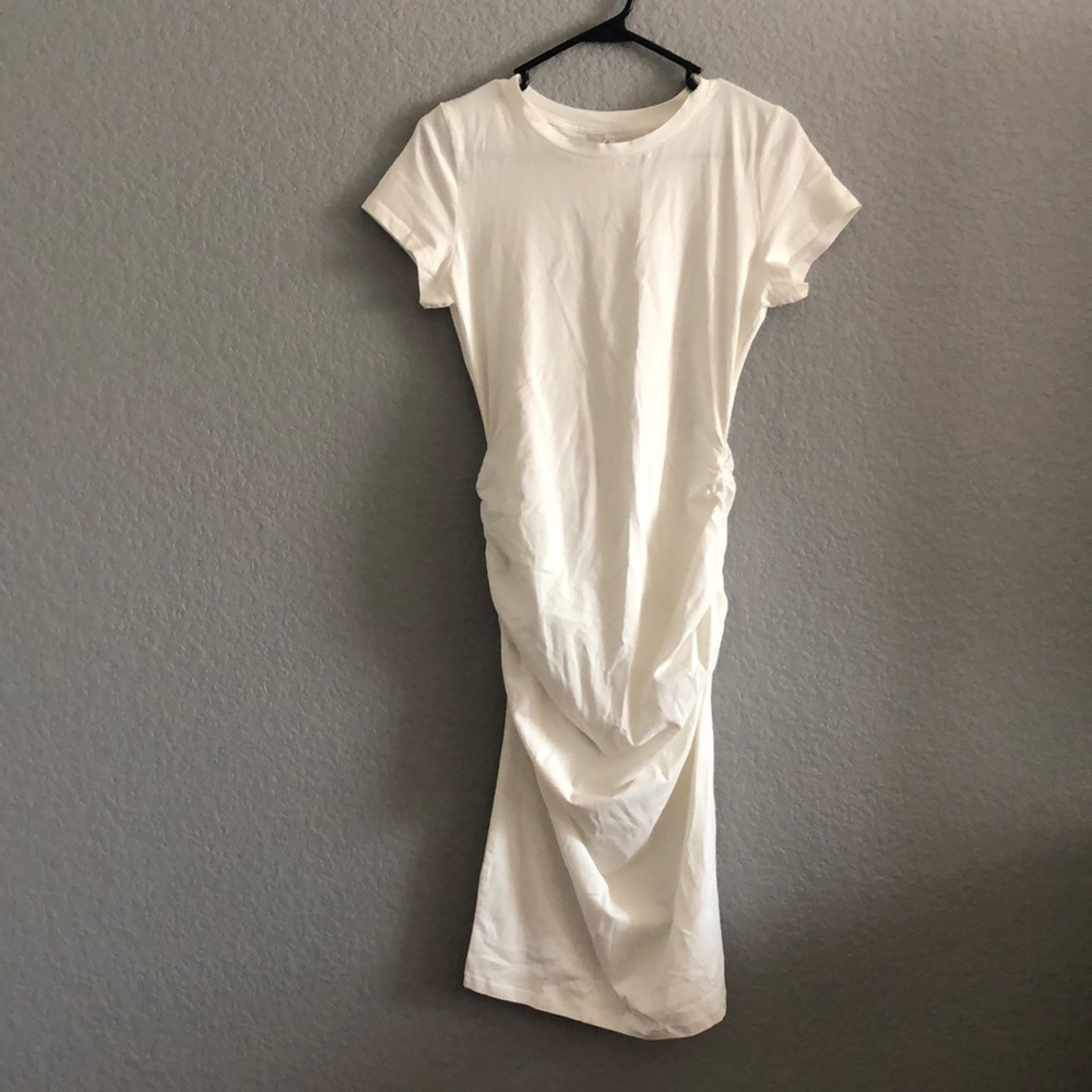 Sinched white maternity dress